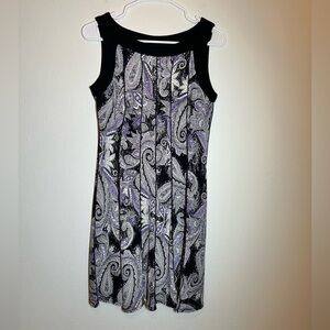 Y2K Sleeveless Shift Dress Sz 6P S/M* Retro Flowy Contrast Paisley Boho Purple
